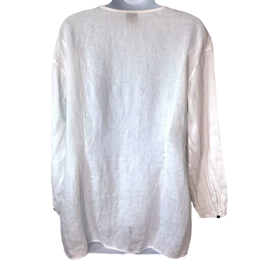 Blue Saks Fifth Avenue Tunic Women Large White Good Linen V-Neck Long Sleeve‎ - Picture 4 of 16